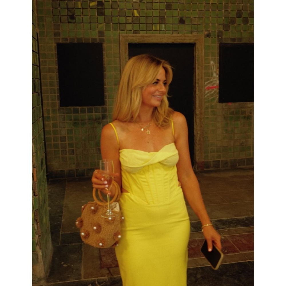 Bardot Drape Woven Corset Midaxi Dress in Yellow